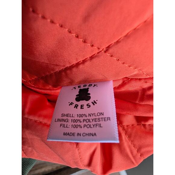 Teddy Fresh Flames Bomber Jacket Womens Medium Green Water Resistant Zip-Up NWT - Picture 4 of 5